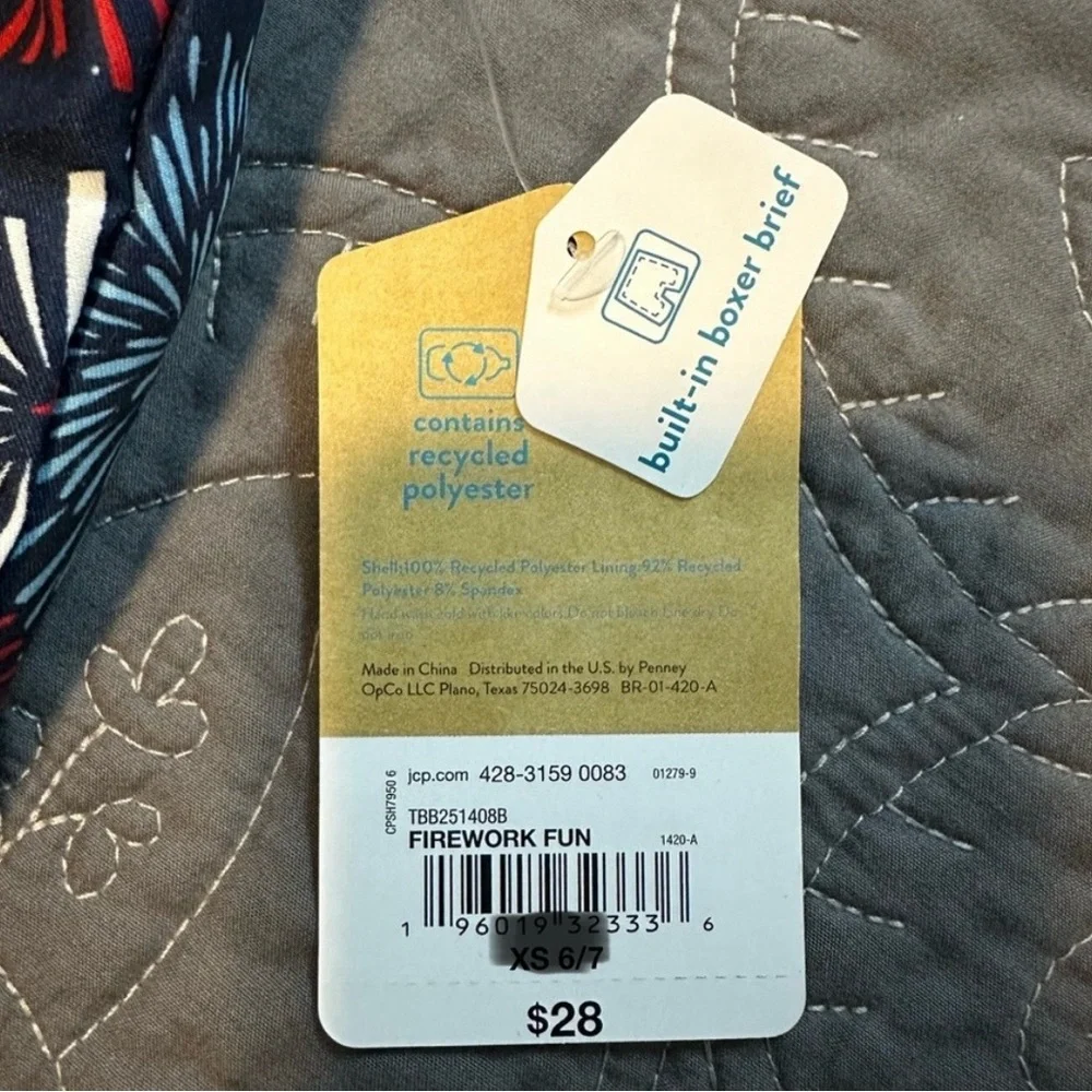 Thereabouts Boys Navy Fireworks Fun Swim Trunks NWT Size XXS 4/5